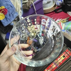 Vintage Arcoroc Glass Salad Serving Bowl Thumbprint Design Clear 7.5"